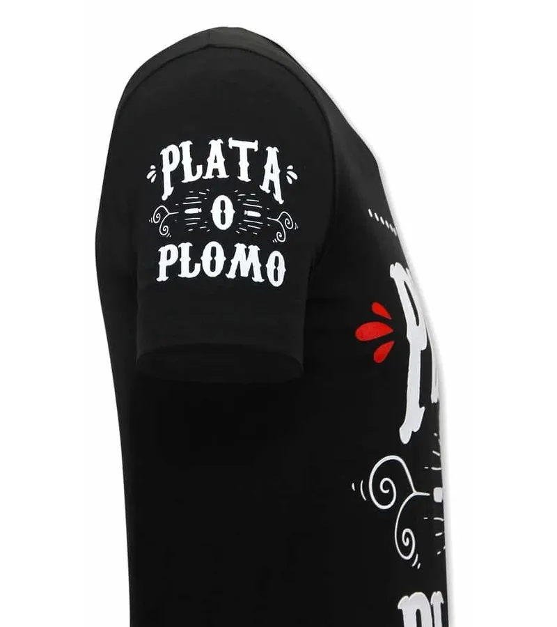 CAMISETAS HOMBRE NARCOS PLATA O PLOMO  NEGRO